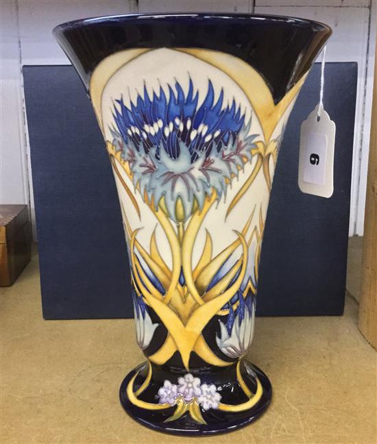 Moorcroft Cornflower Cavalcade limited edition tapered vase by Vicky Lovatt, 51/150, 2012